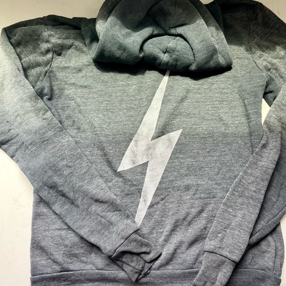 Aviator Nation Gray and White Lightning Bolt Hoodie